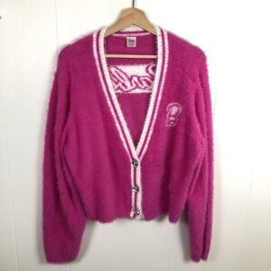Barbie Movie Pink Eyelash Cardigan Women's XL Plush for‎ Halloween Costume